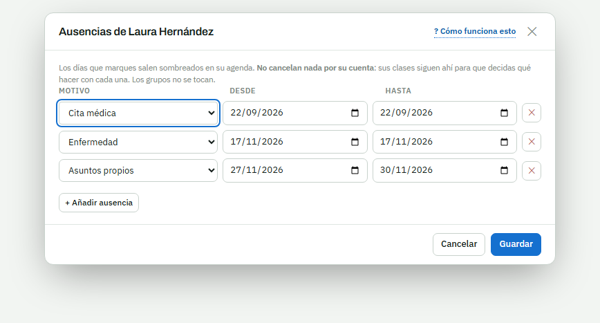 La pantalla de ausencias de una profesora
