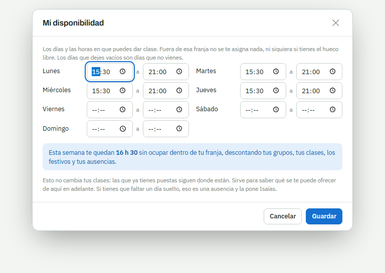 La rejilla de disponibilidad