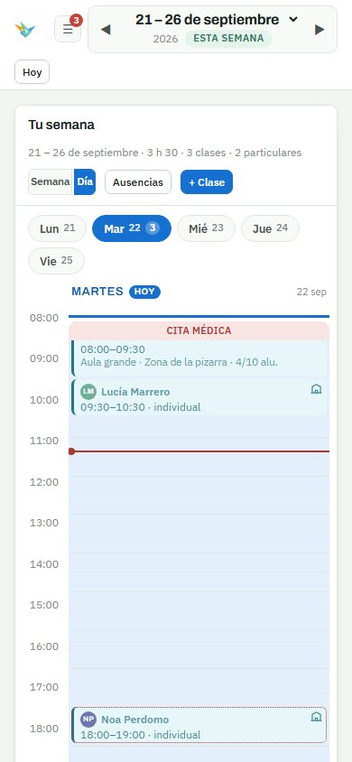 La agenda de un día en el móvil