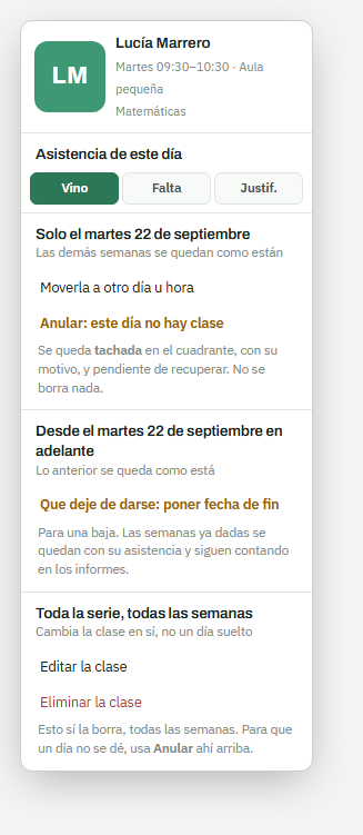 El menú de una clase